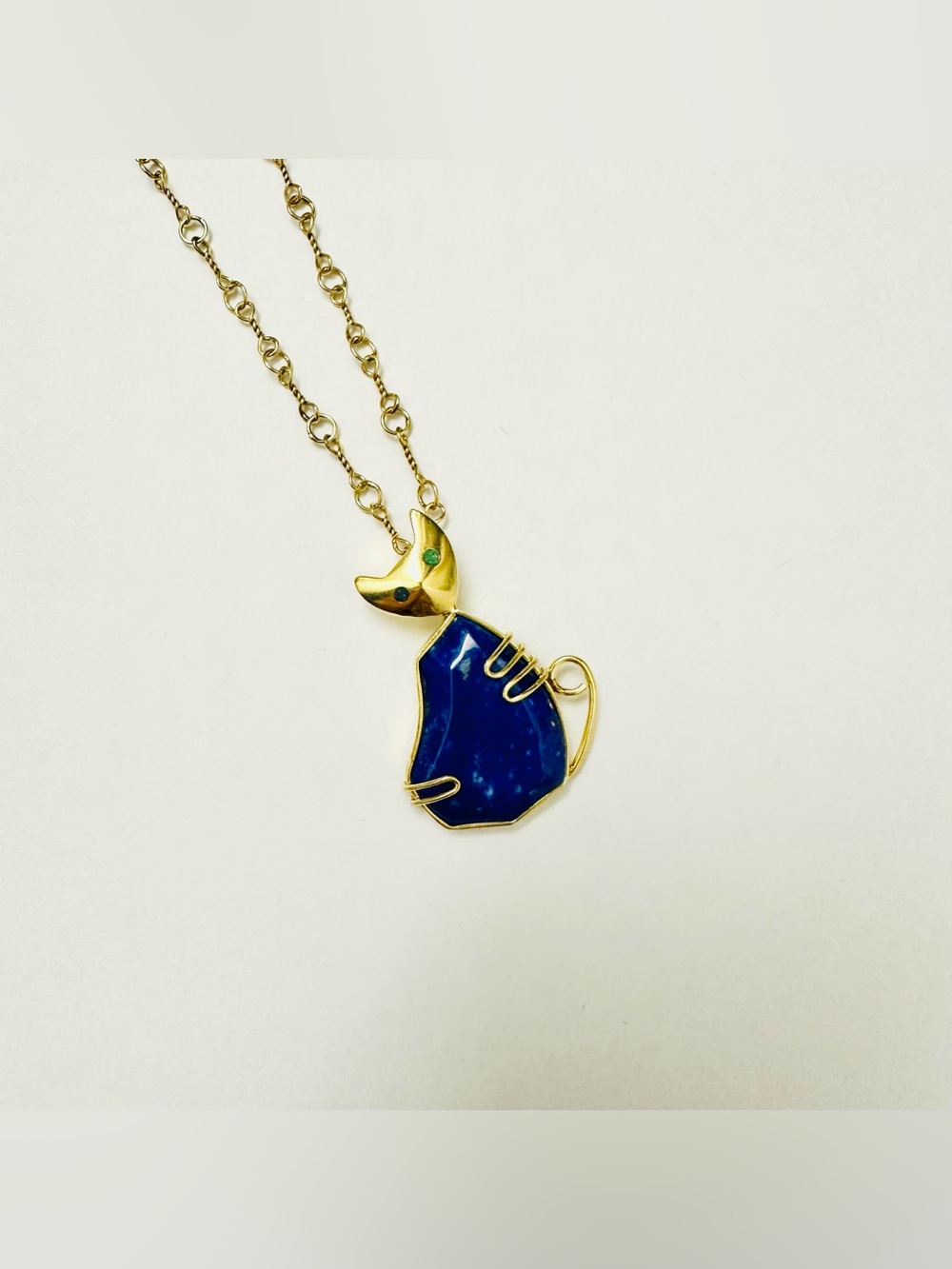 Handmade Afghan Lapis Lazuli Cat Pendant Necklace NWT - Picture 9 of 11